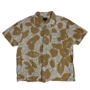 Brixton Mens XL Relaxed Fit Short Sleeve Button Up Shirt Tan Abstract Print